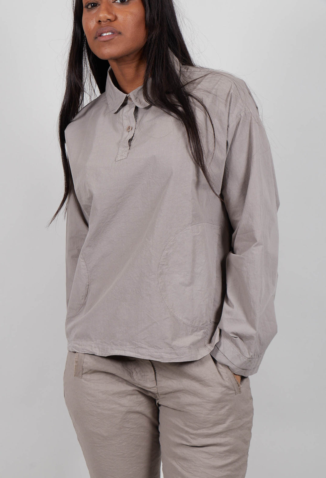 Long Sleeve Polo Shirt in Tortora