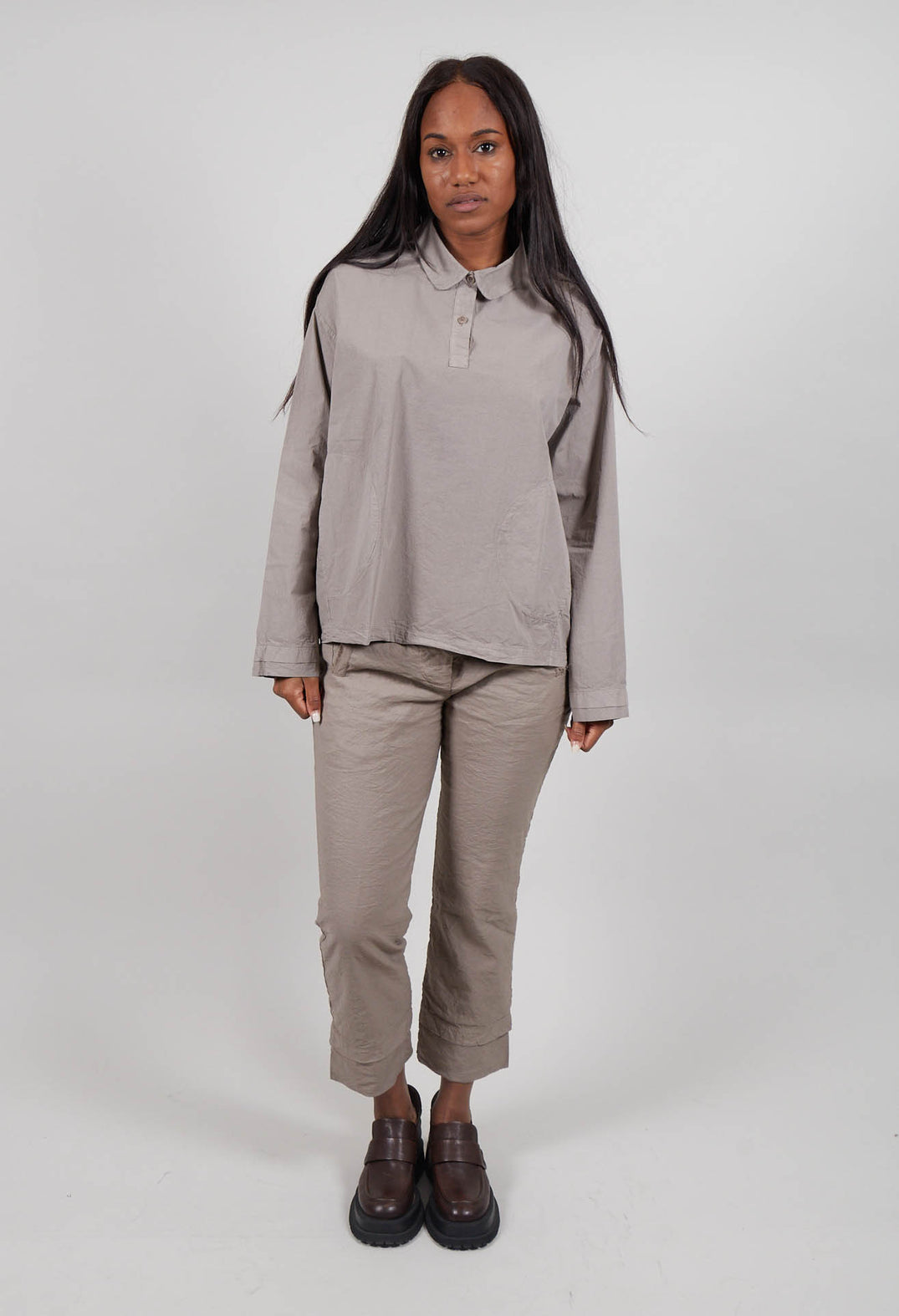 Long Sleeve Polo Shirt in Tortora