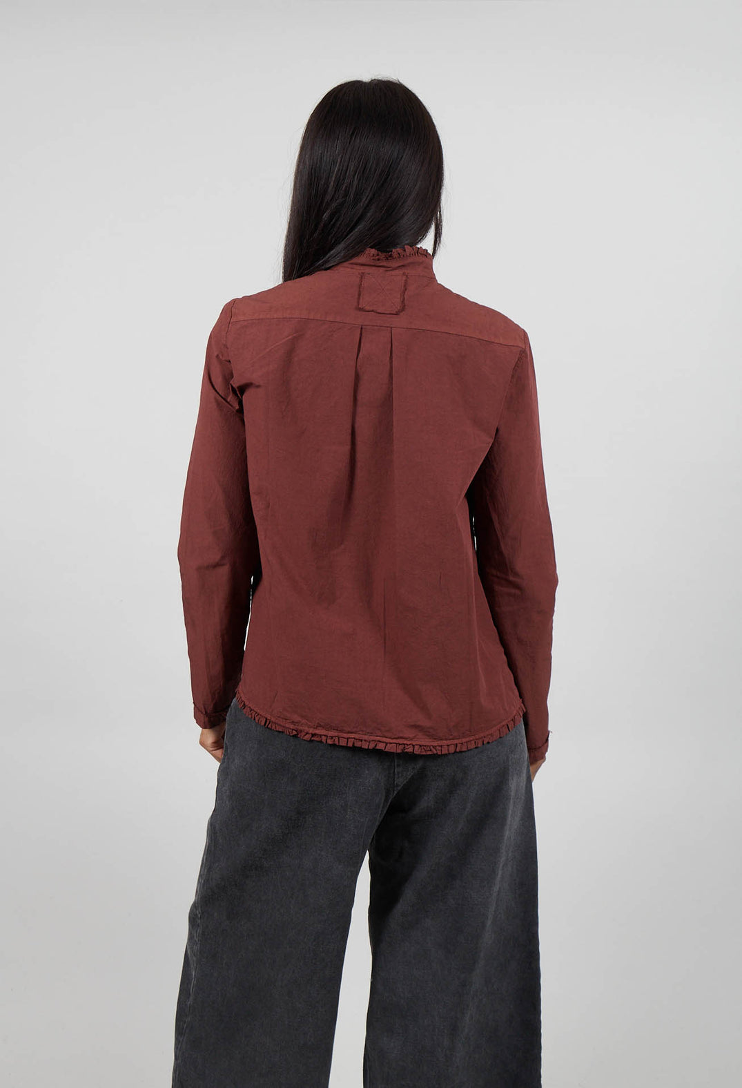 Shirt with Ruffle Collar in Amarena