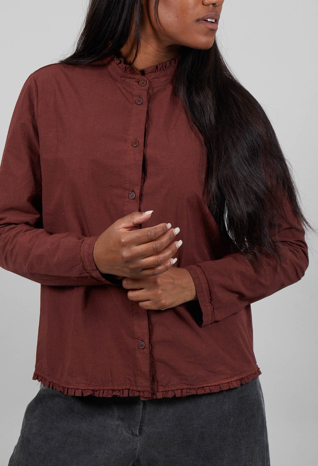 Shirt with Ruffle Collar in Amarena