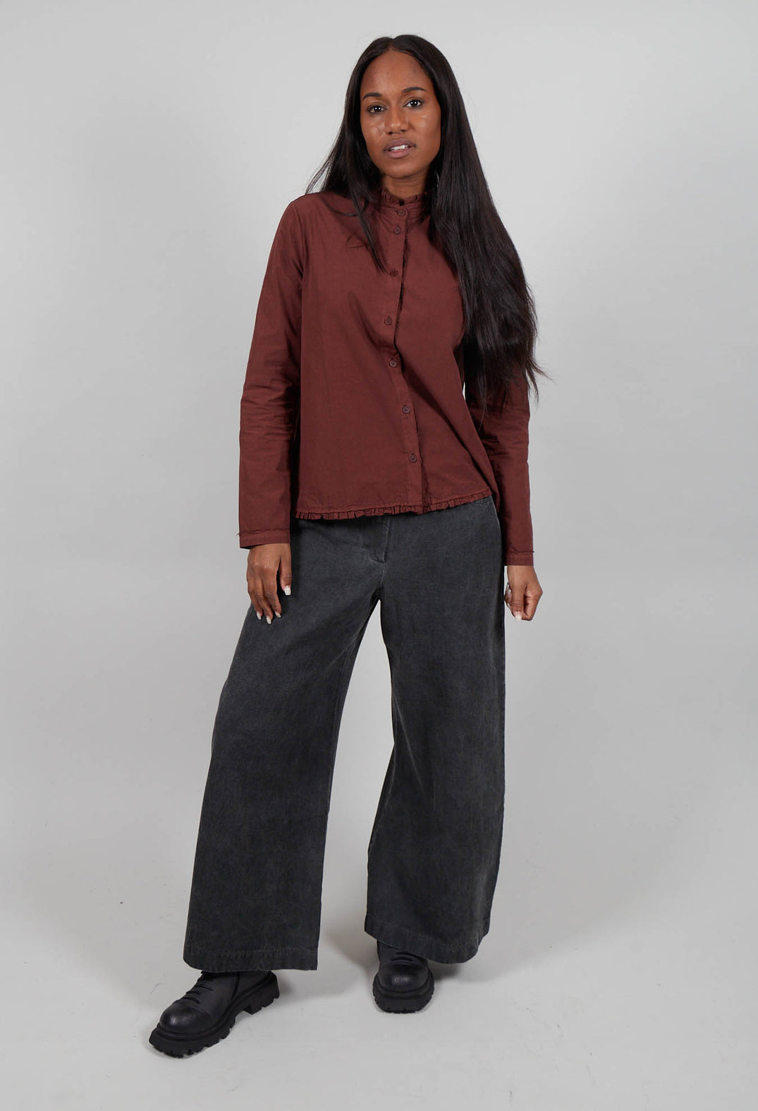 Shirt with Ruffle Collar in Amarena