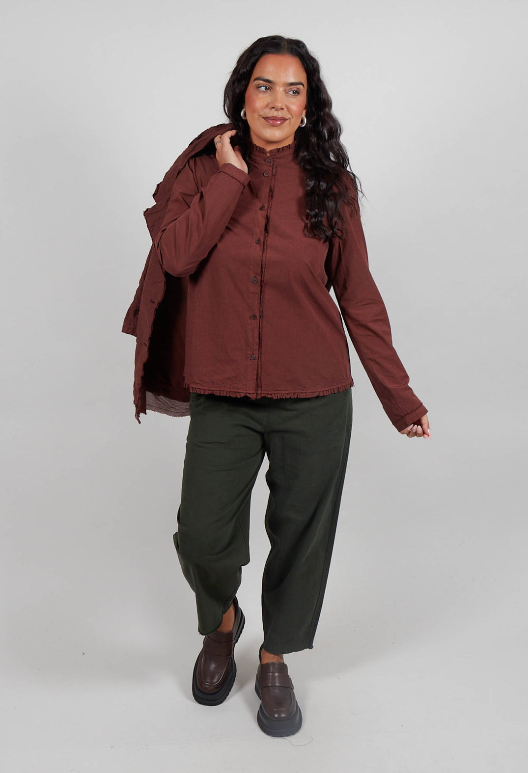 Shirt with Ruffle Collar in Amarena