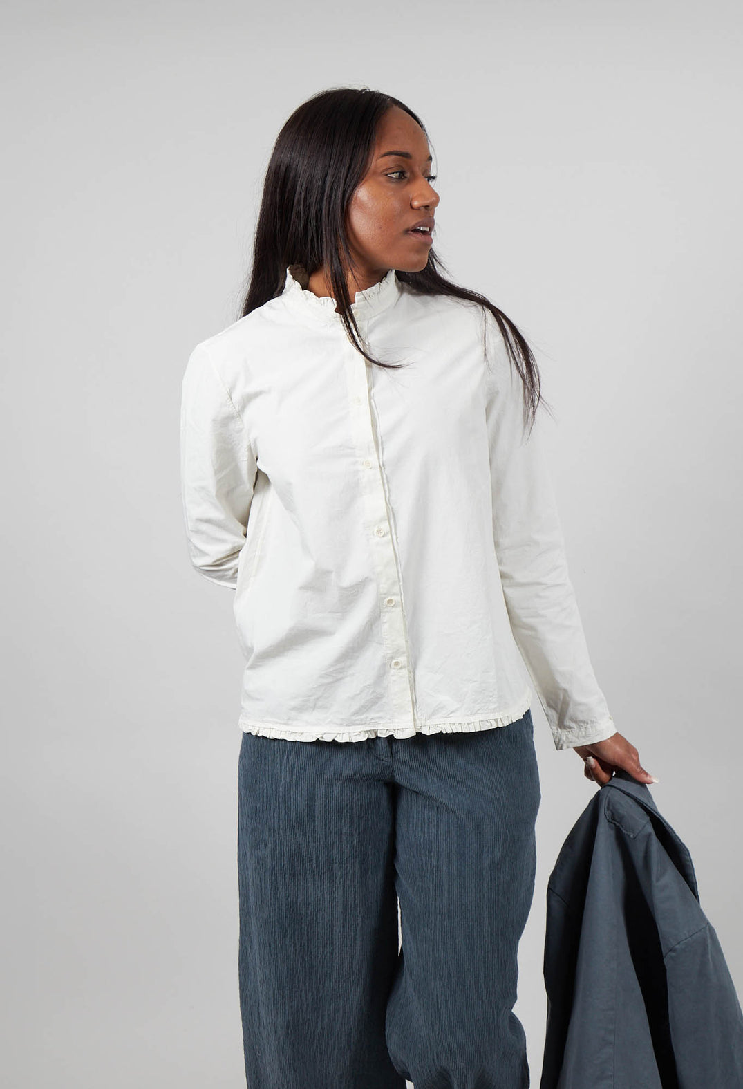 Shirt with Ruffle Collar in Chalk