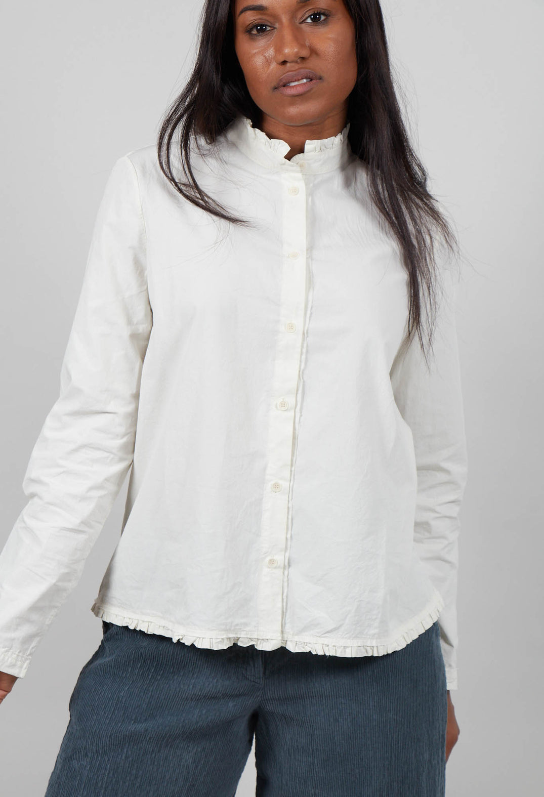 Shirt with Ruffle Collar in Chalk