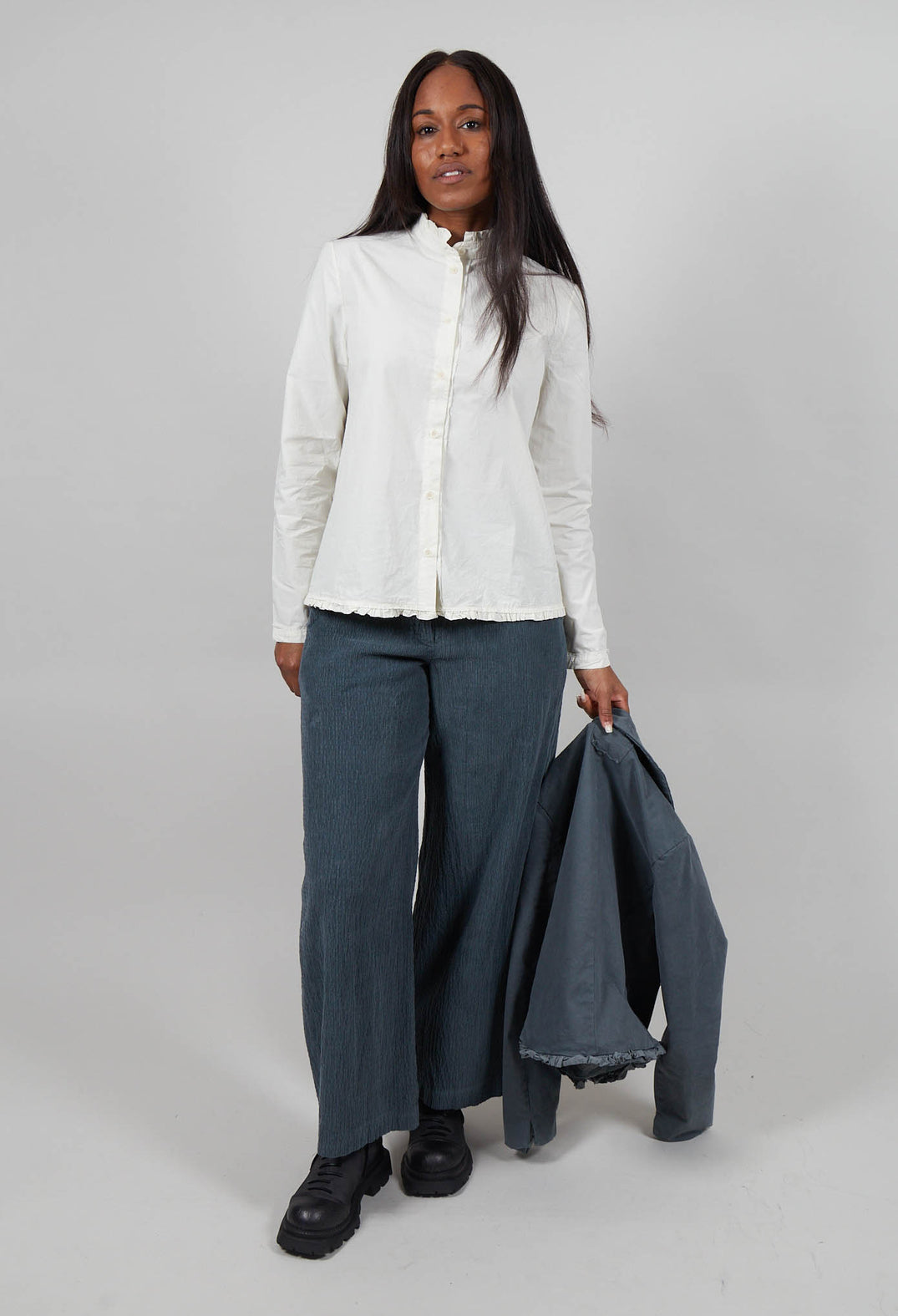 Shirt with Ruffle Collar in Chalk