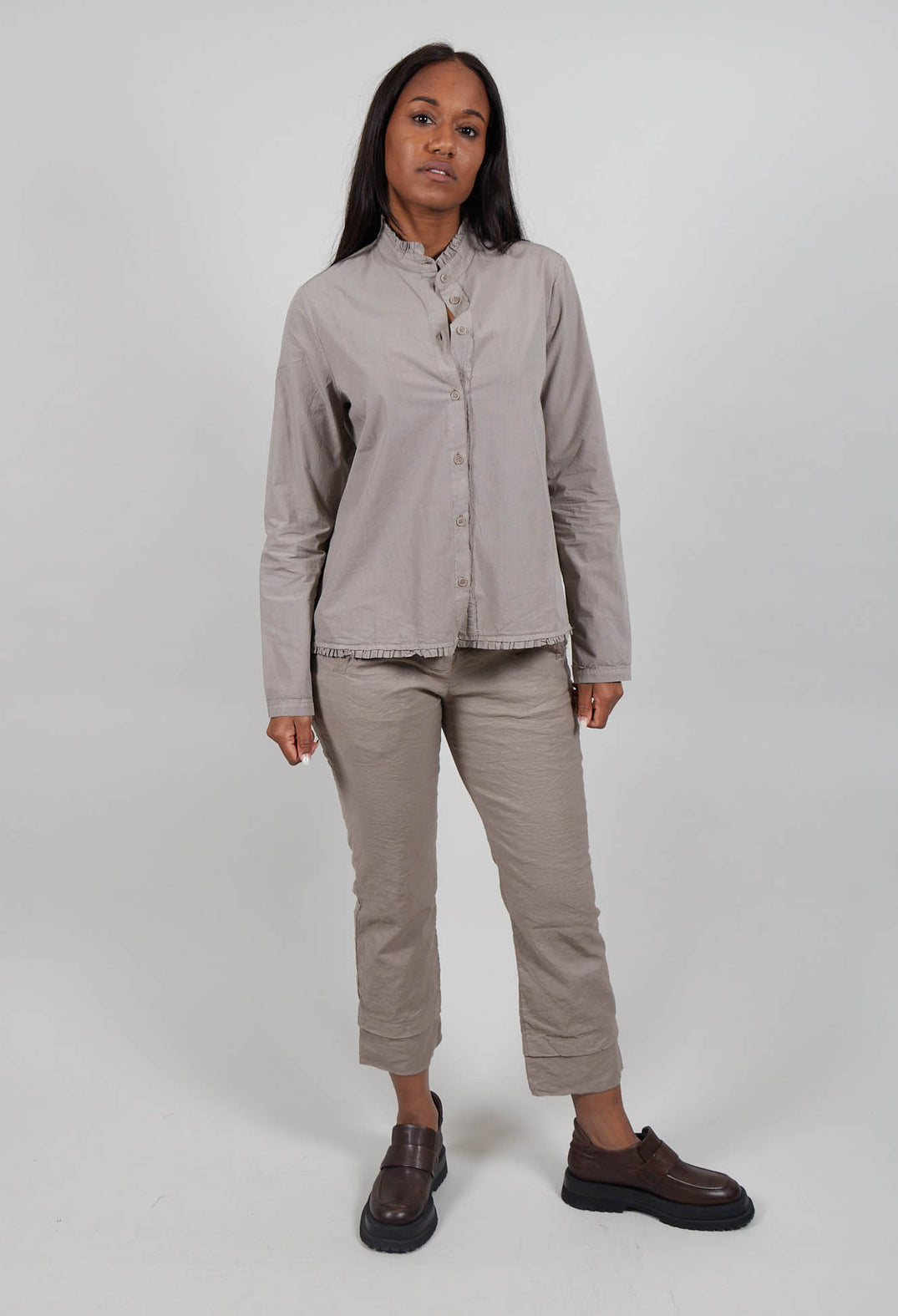 Shirt with Ruffle Collar in Tortora
