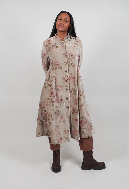 Mae Coat in Velours Ras Fleurs Sauge