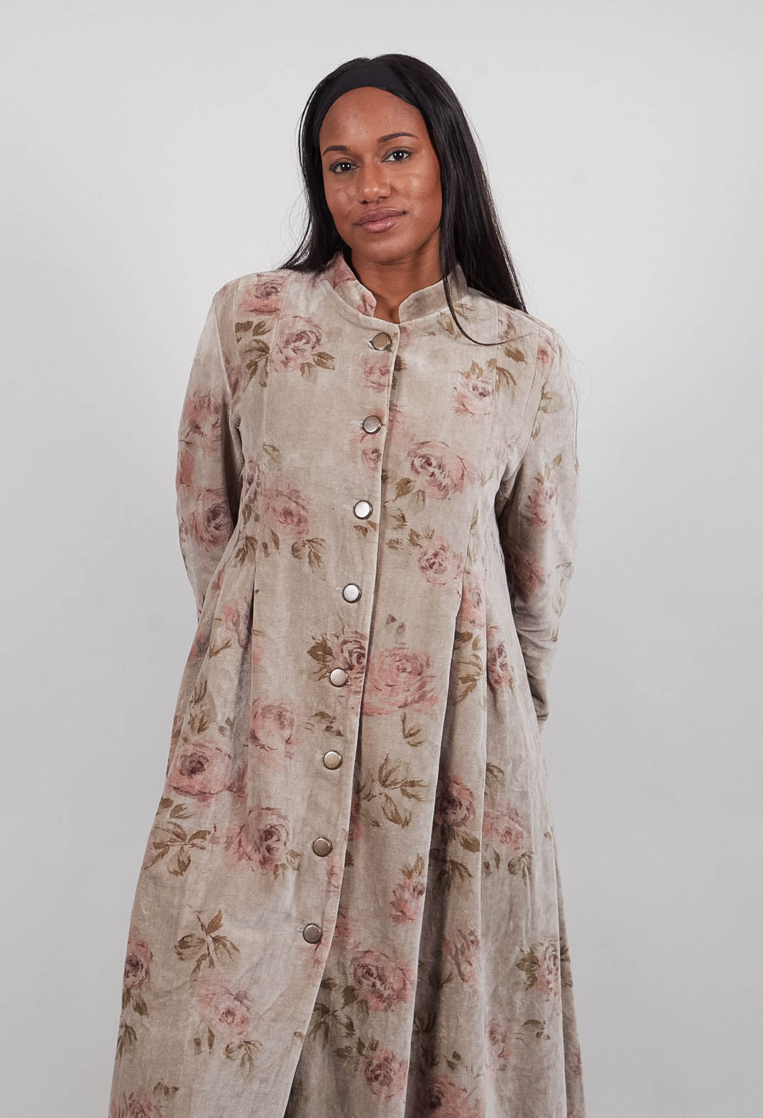 Mae Coat in Velours Ras Fleurs Sauge