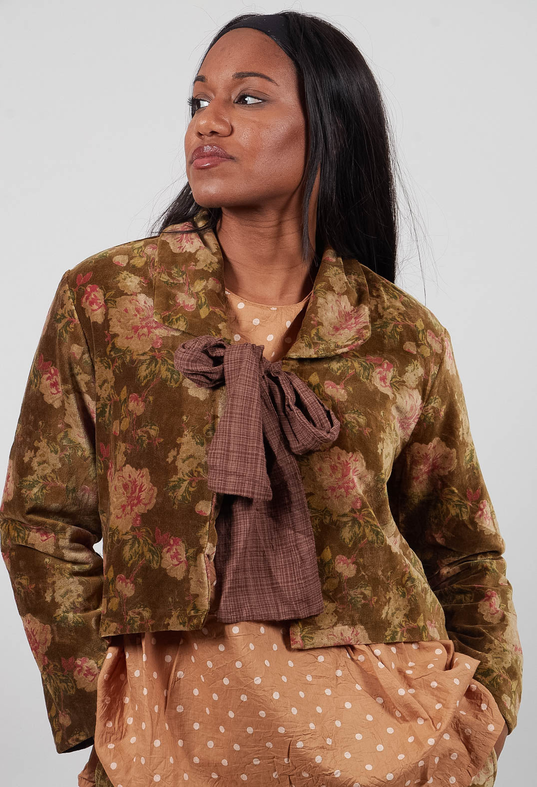 Enoa Jacket in Velours Ras Fleurs Foret