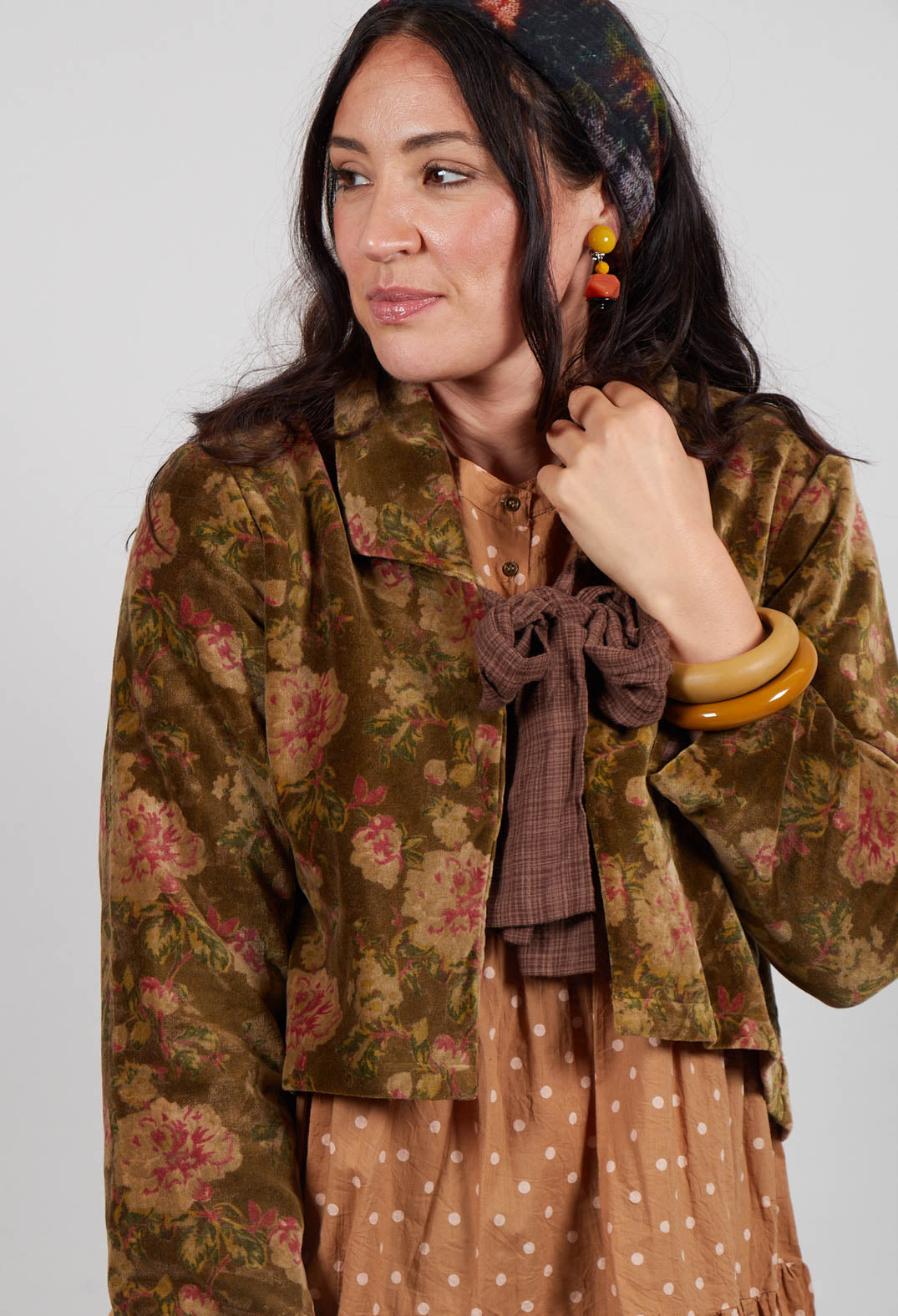 Enoa Jacket in Velours Ras Fleurs Foret