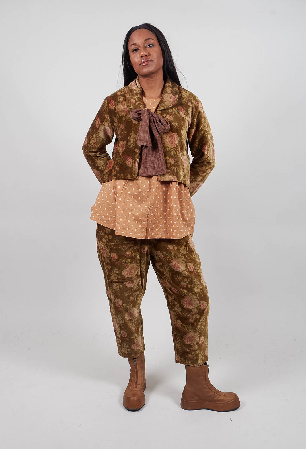 Enoa Jacket in Velours Ras Fleurs Foret