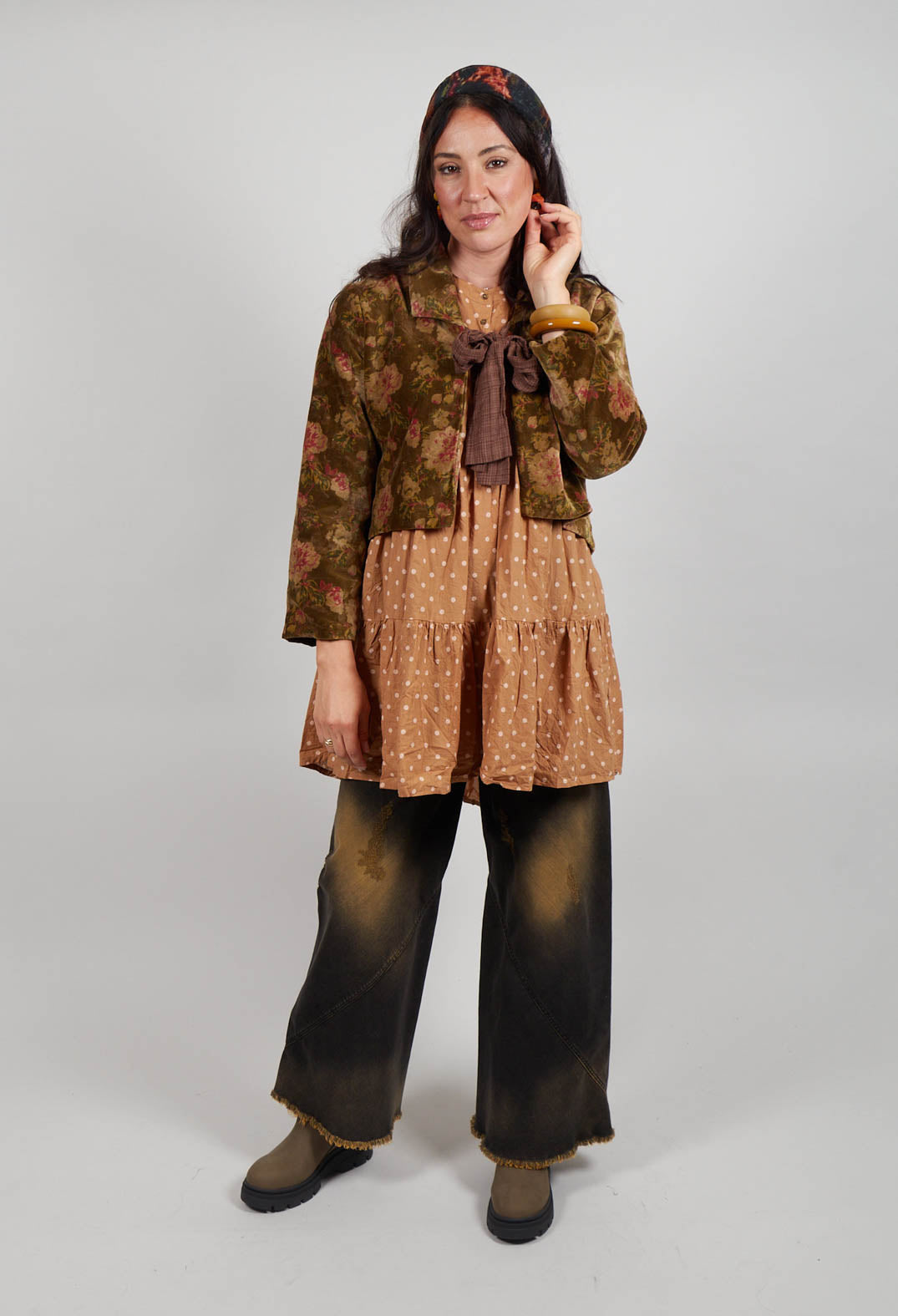 Enoa Jacket in Velours Ras Fleurs Foret