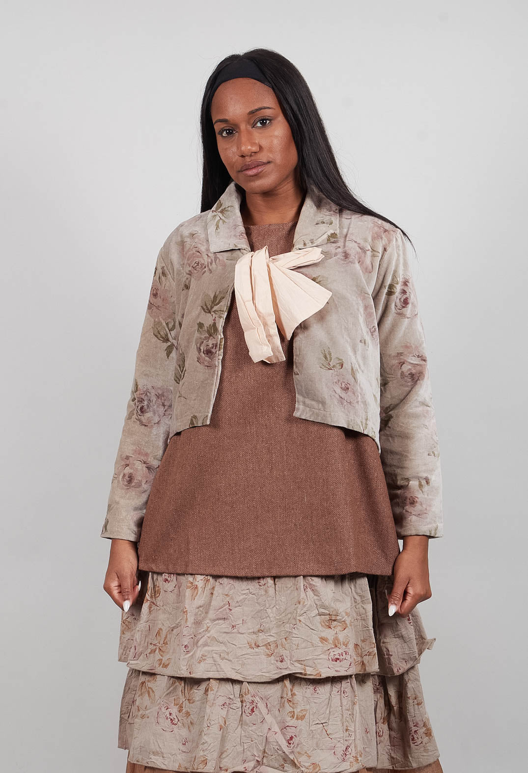 Enoa Jacket in Velours Ras Fleurs Sauge