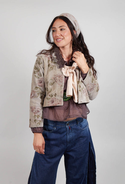 Enoa Jacket in Velours Ras Fleurs Sauge