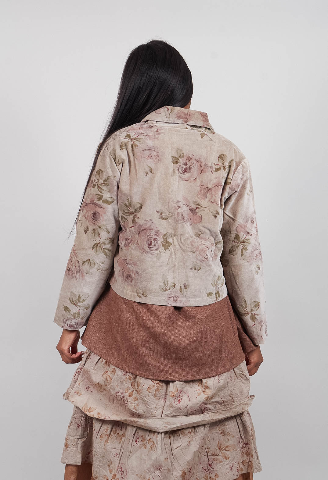 Enoa Jacket in Velours Ras Fleurs Sauge