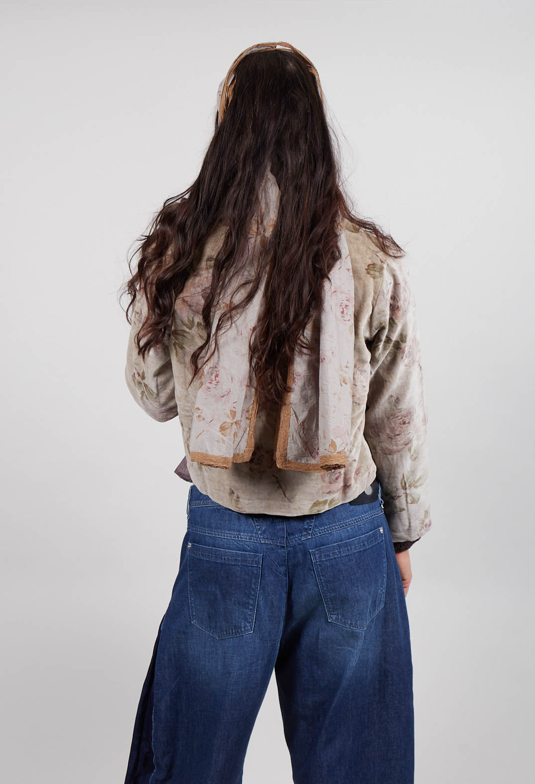 Enoa Jacket in Velours Ras Fleurs Sauge