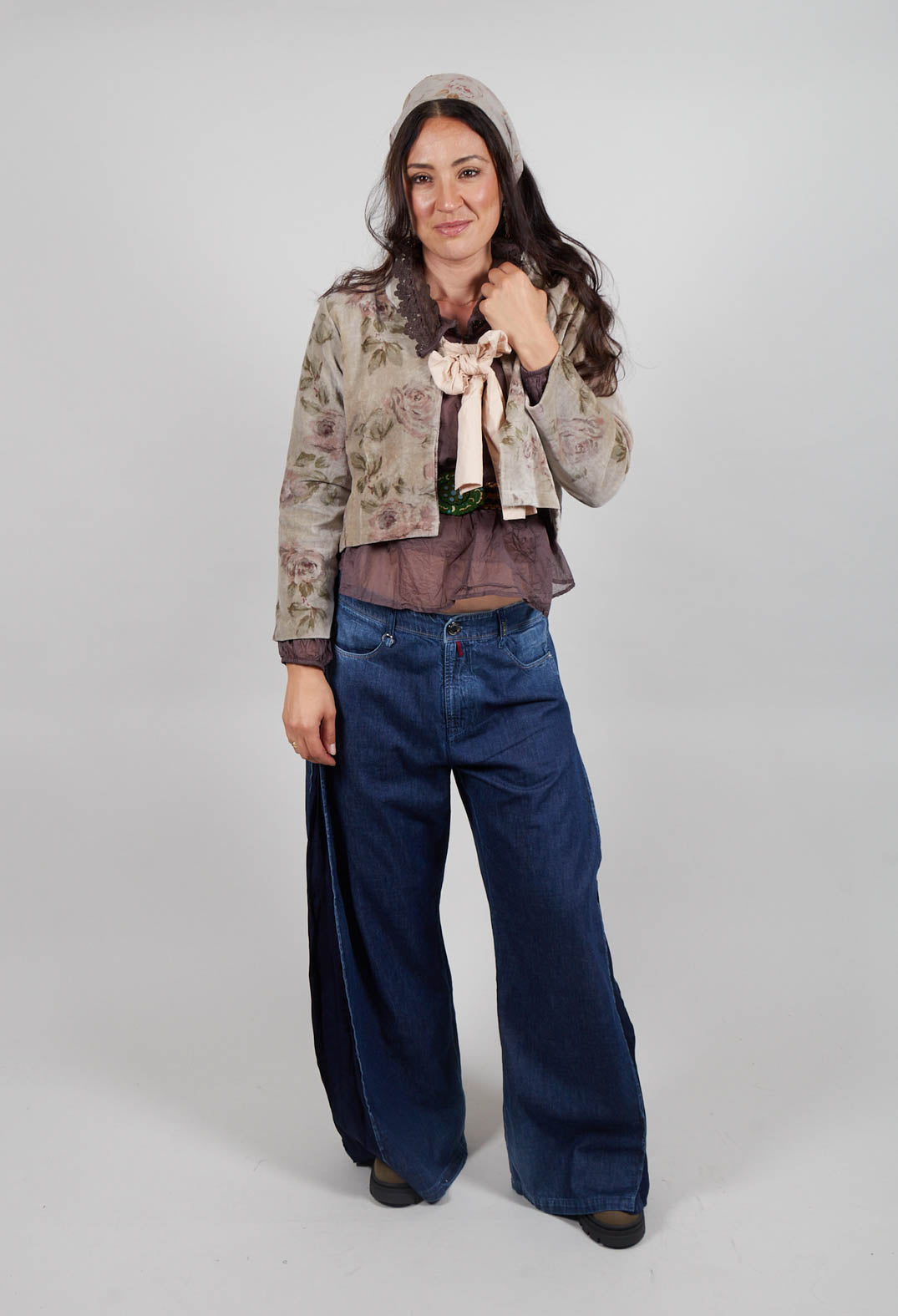 Enoa Jacket in Velours Ras Fleurs Sauge