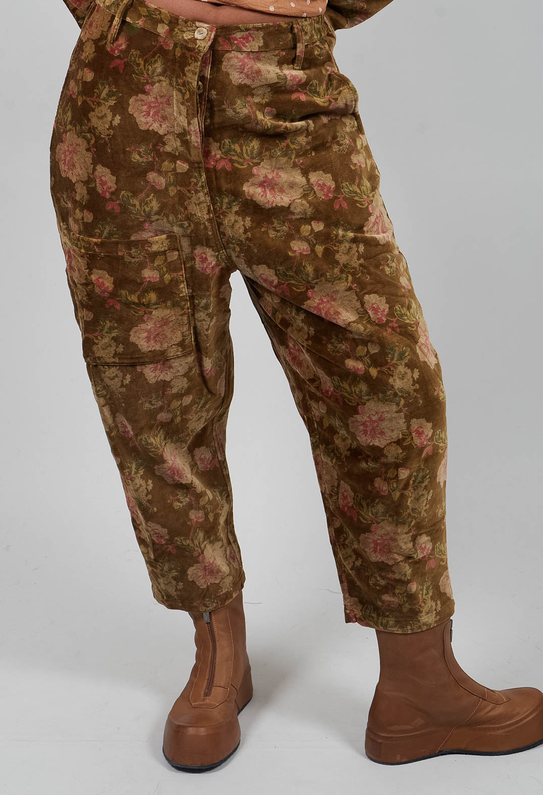 Gaston Trousers in Velours Ras Fleurs Foret