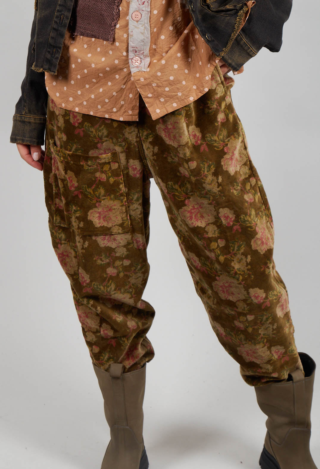 Gaston Trousers in Velours Ras Fleurs Foret
