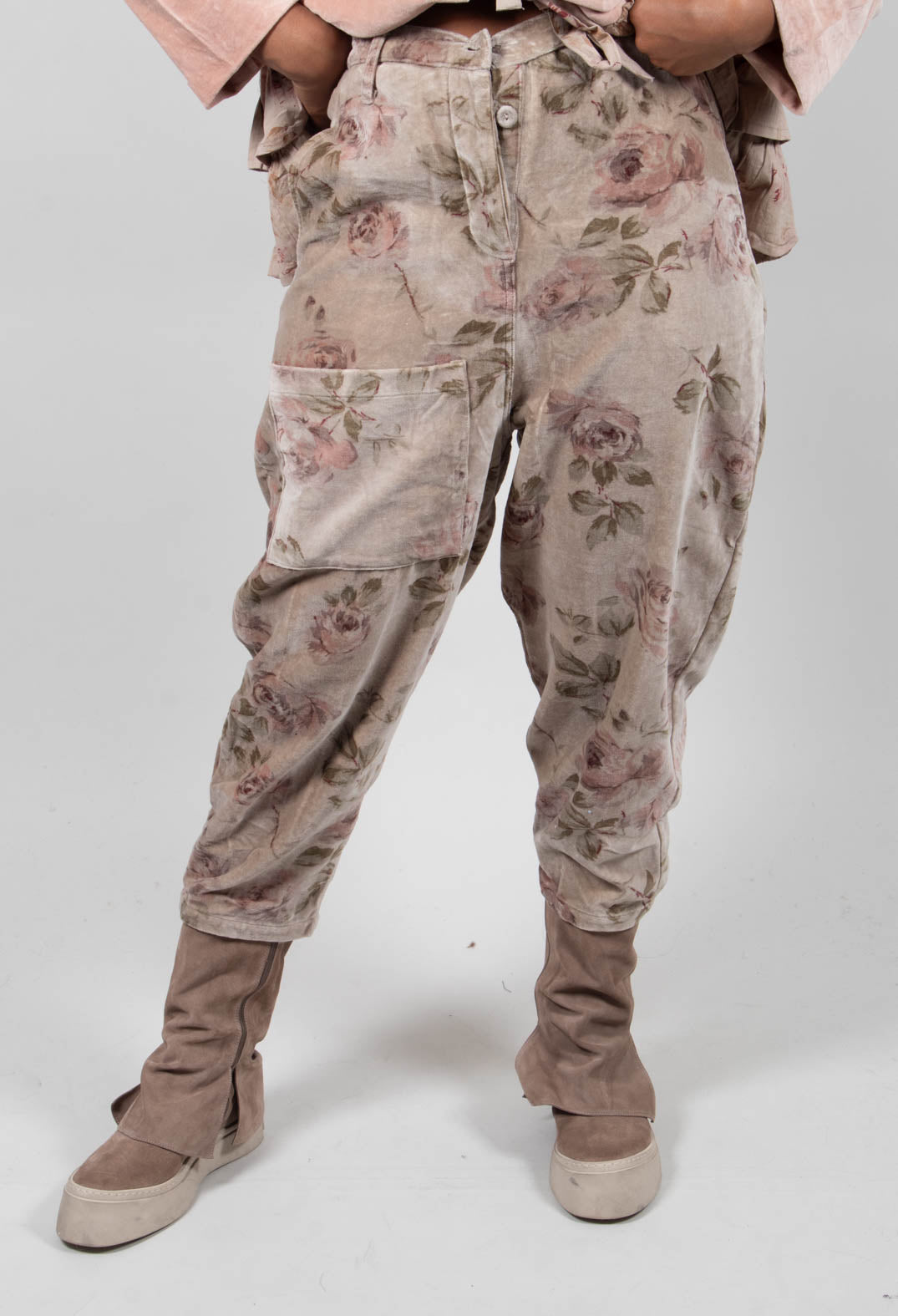 Gaston Trousers in Popeline Fleurs Sauge