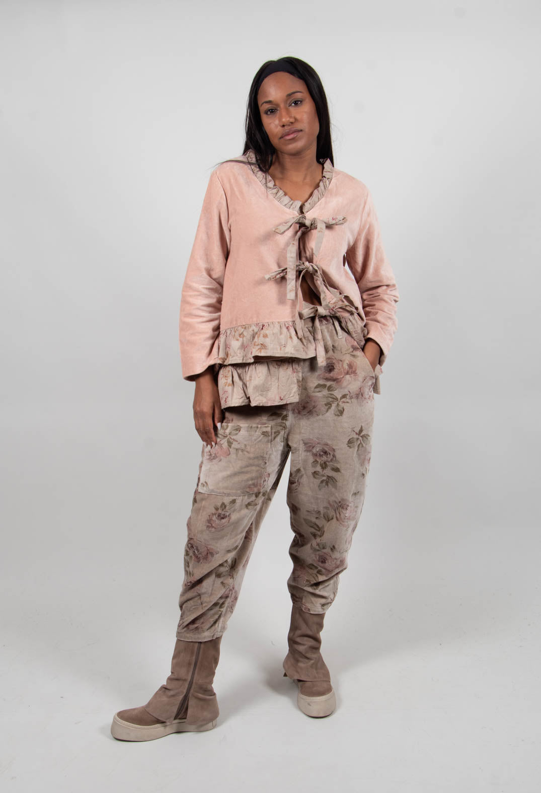 Gaston Trousers in Popeline Fleurs Sauge