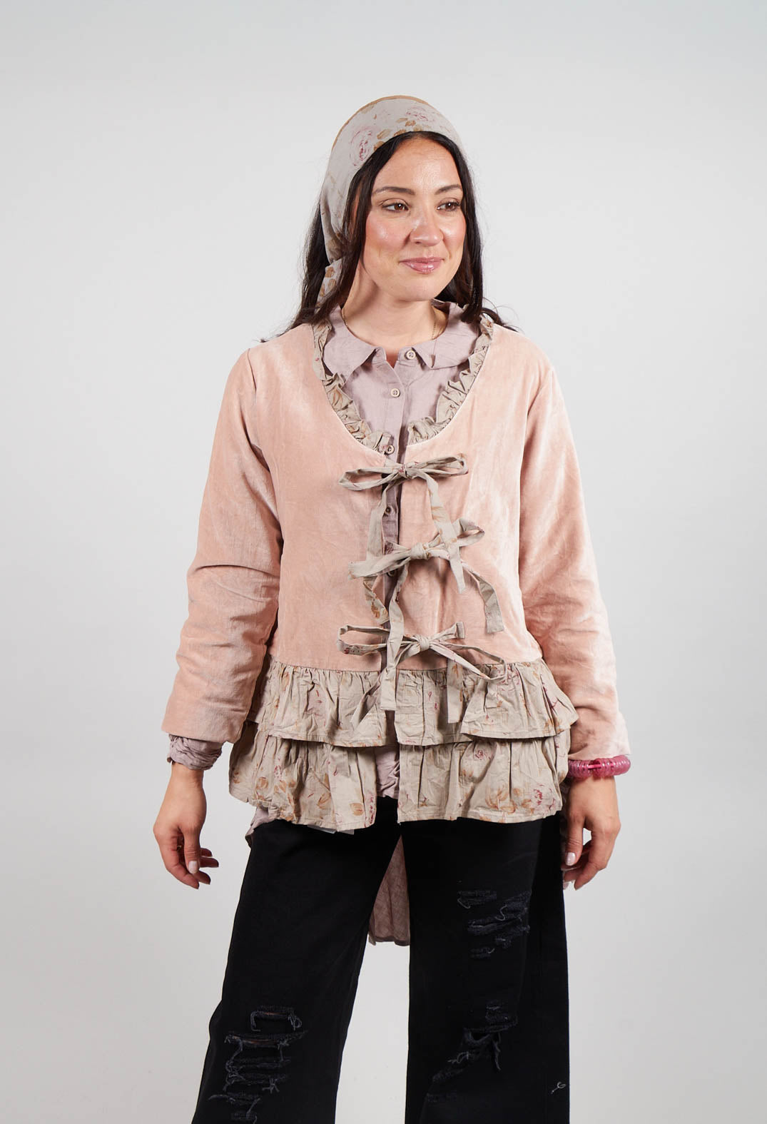 Riri Jacket in Velours Ras Rose