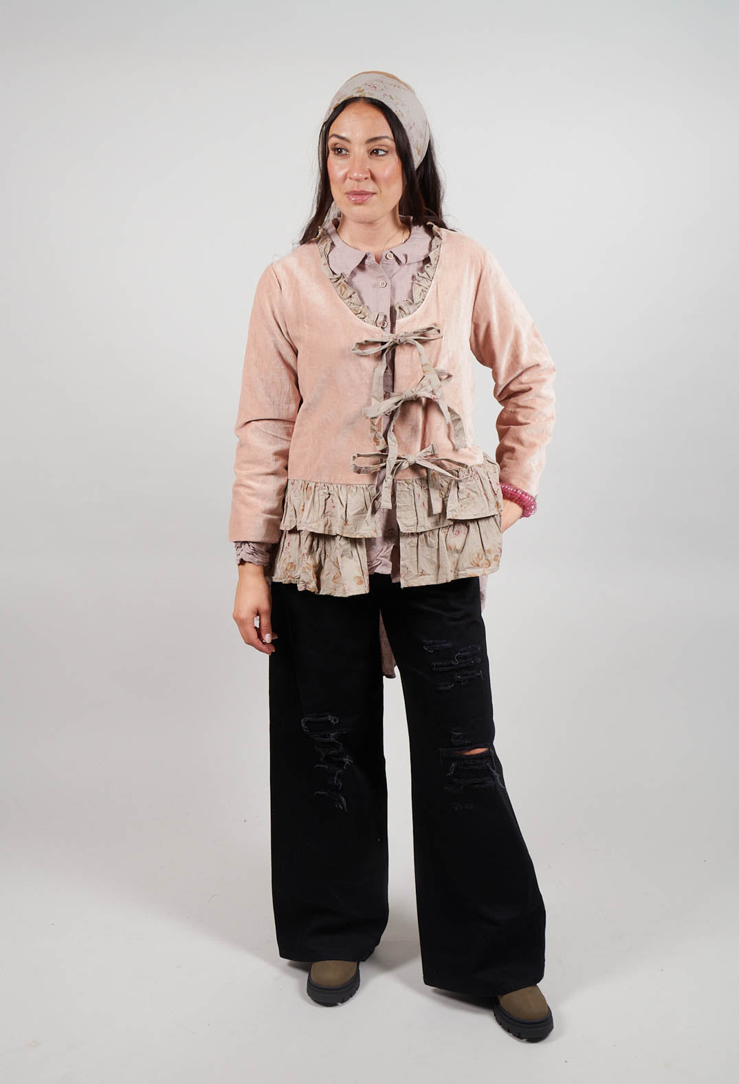 Riri Jacket in Velours Ras Rose