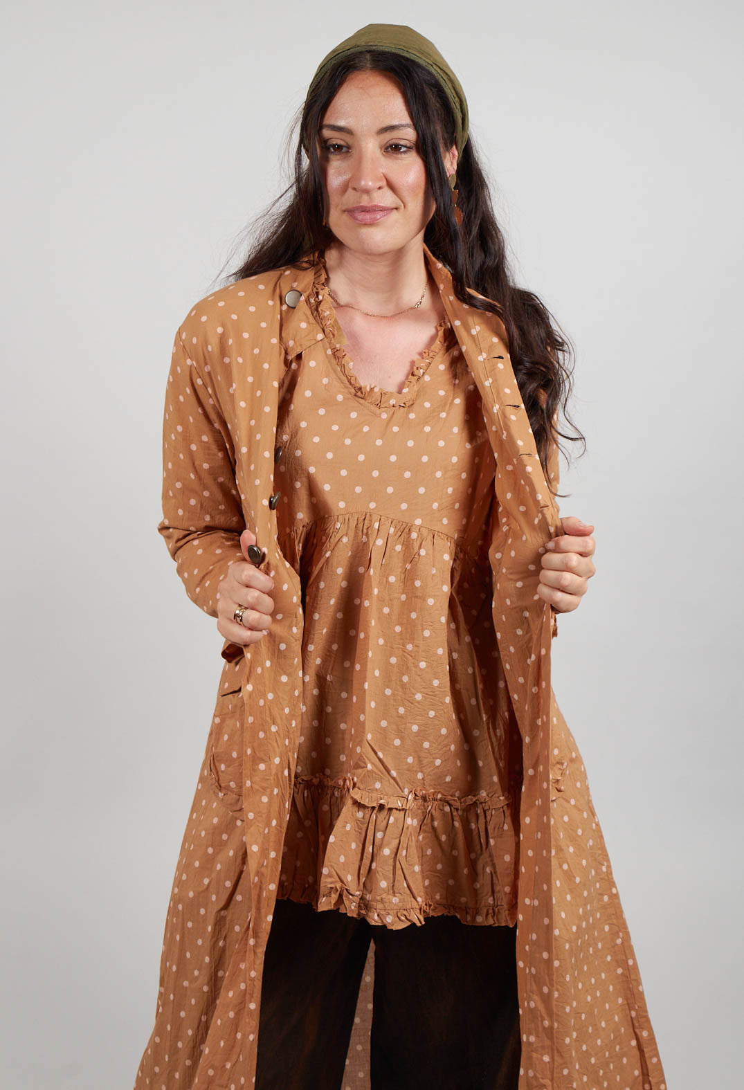Atea Coat in Pois Rose