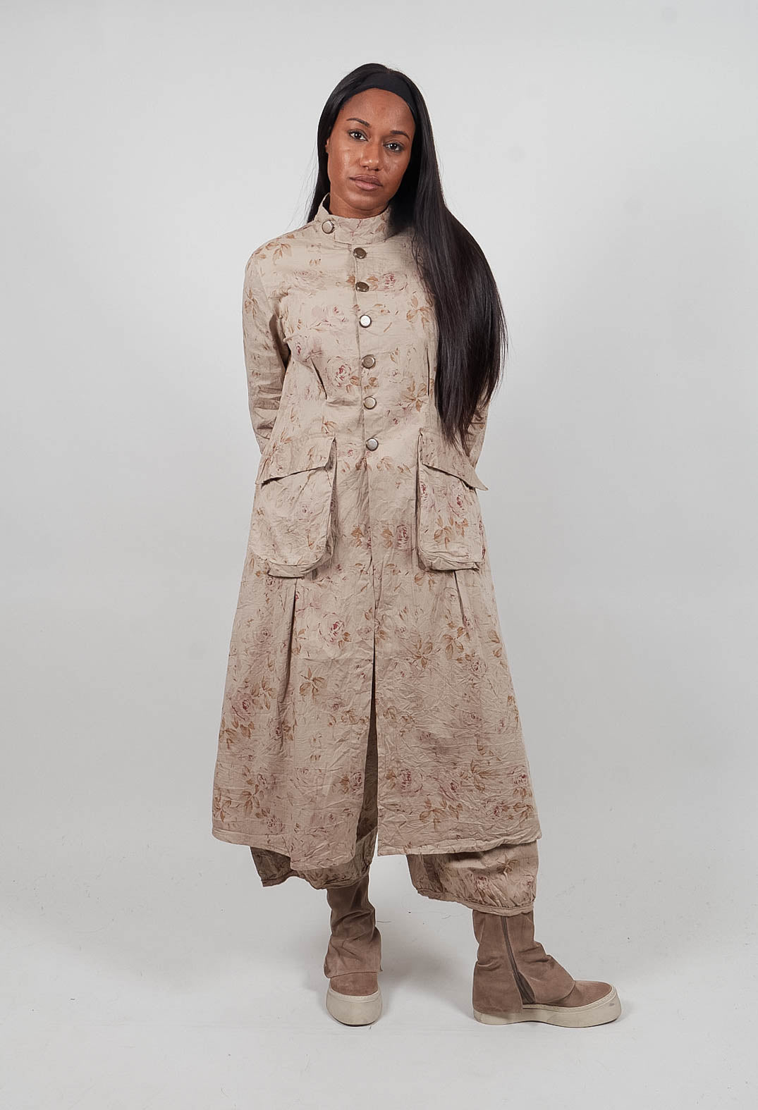 Atea Coat in Popeline Fleurs Sauge