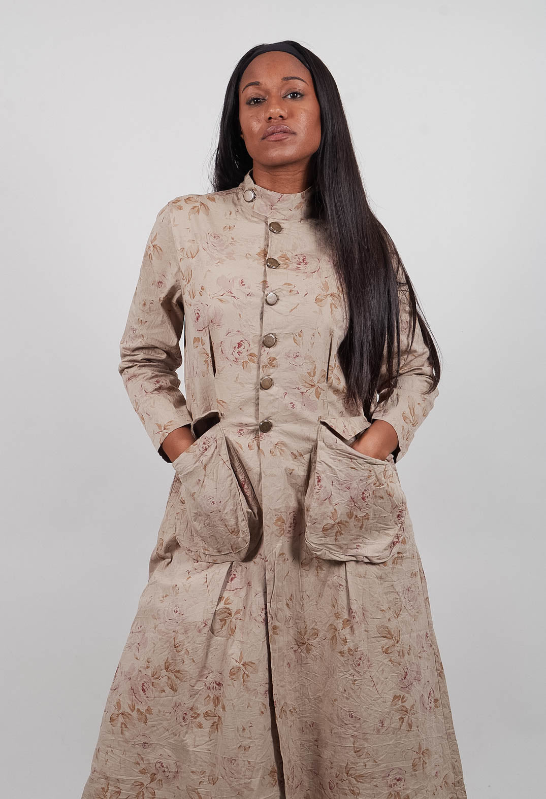 Atea Coat in Popeline Fleurs Sauge