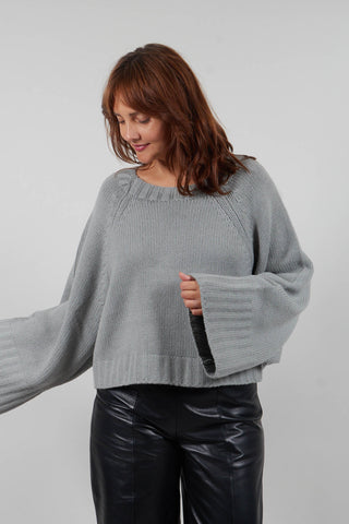 Oversized Cropped Knit Jumper in Light Sage