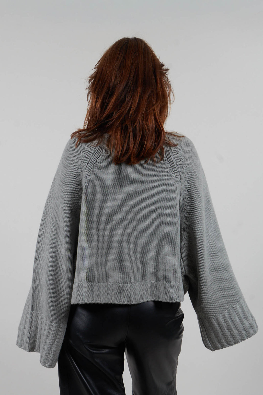Oversized Cropped Knit Jumper in Light Sage