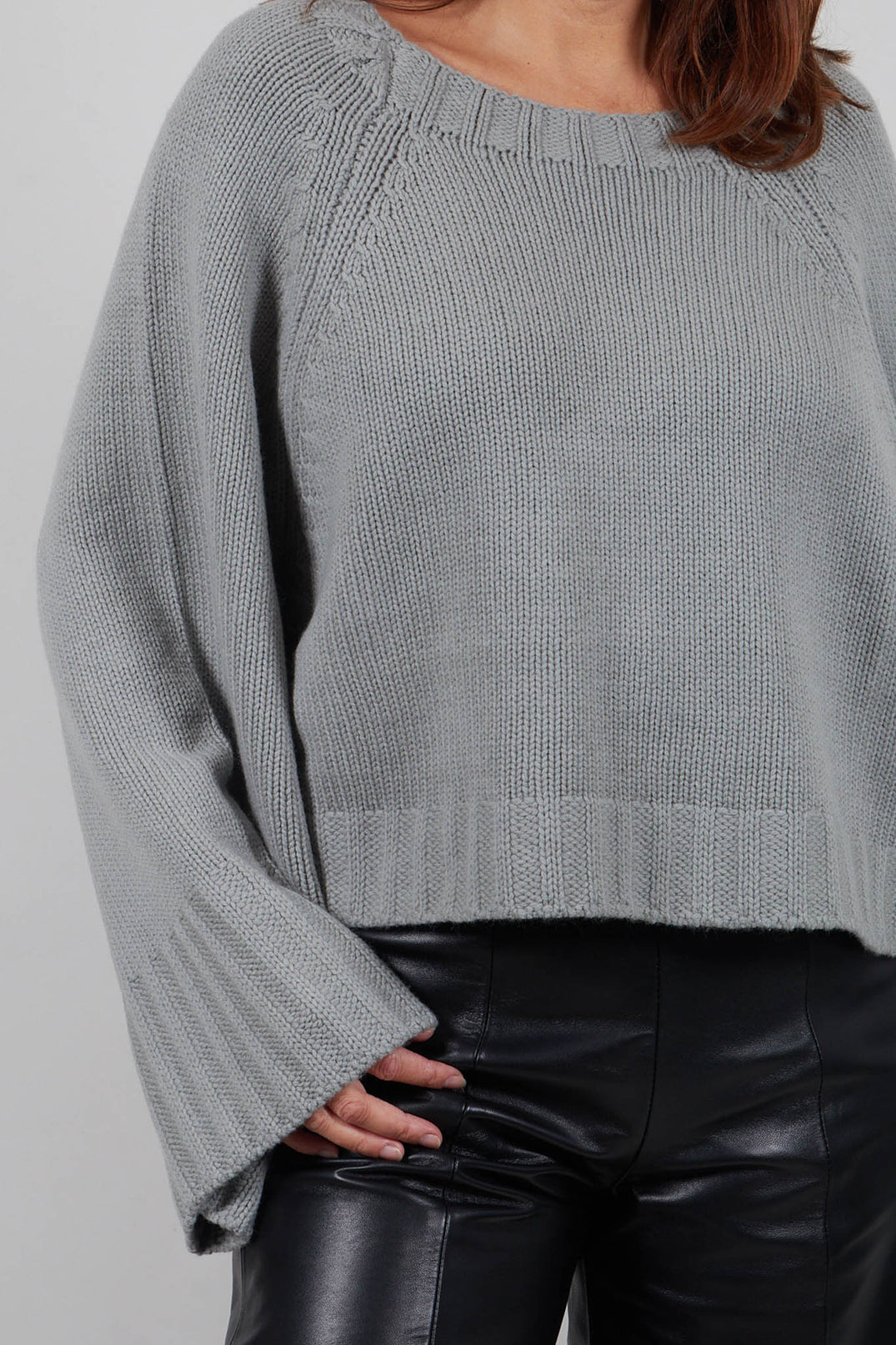 Oversized Cropped Knit Jumper in Light Sage