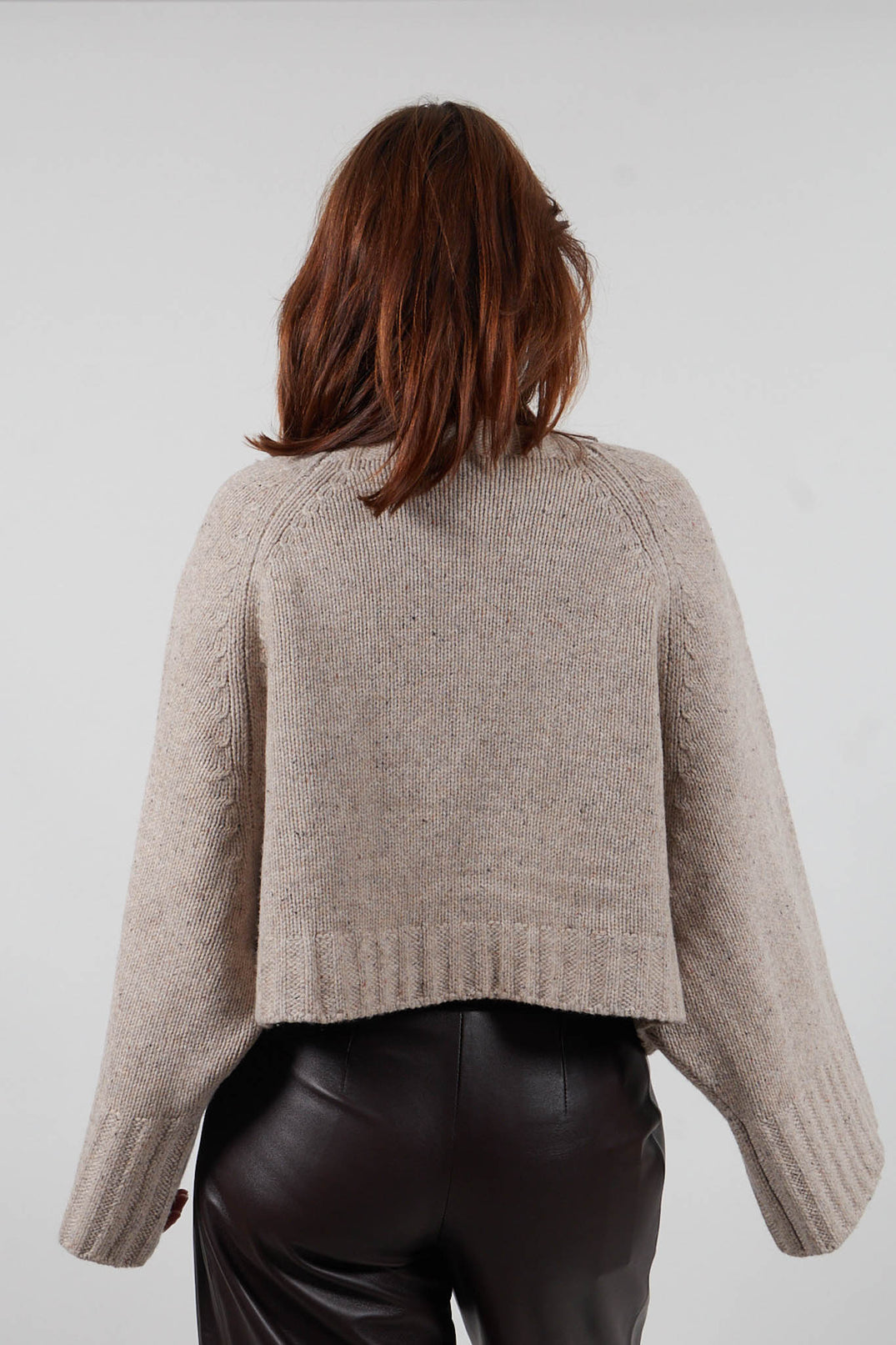 Oversized Cropped Knit Jumper in Caramel Marl