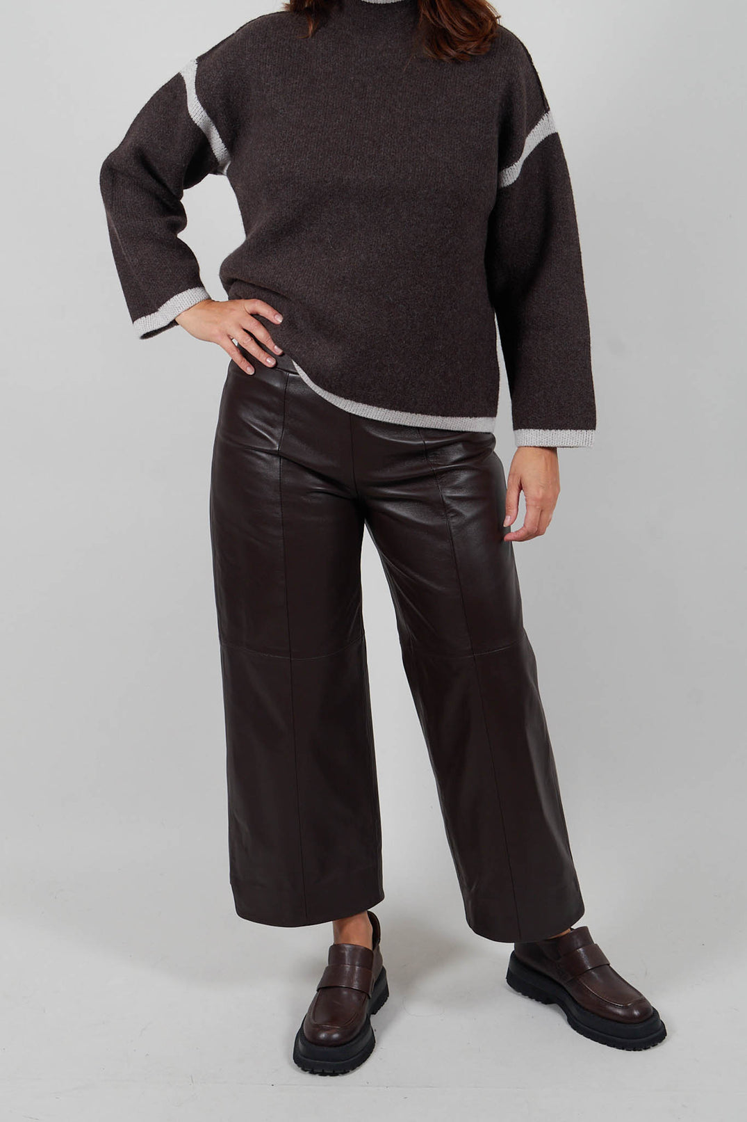 Leather Tux Trousers in Brown