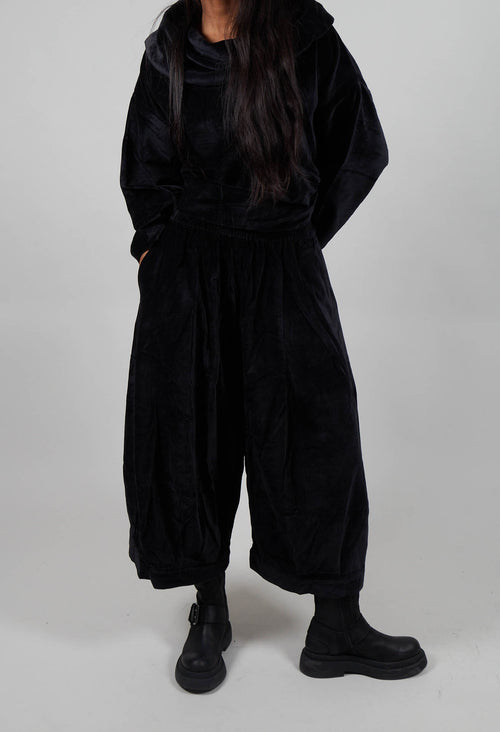 Velvet Wide Leg Drop Crotch Trouser in Black