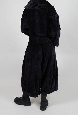 Velvet Wide Leg Drop Crotch Trouser in Black