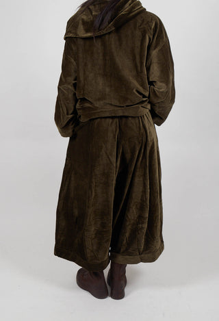 Velvet Wide Leg Drop Crotch Trouser in Green