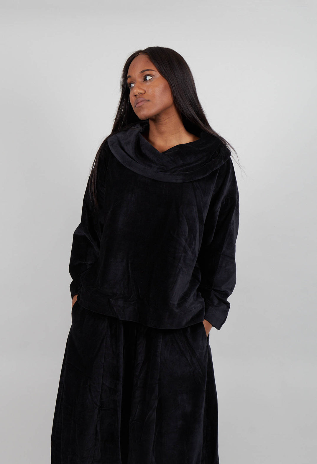 Velvet Cowl Neck Top in Black