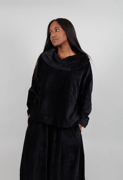 Velvet Cowl Neck Top in Black