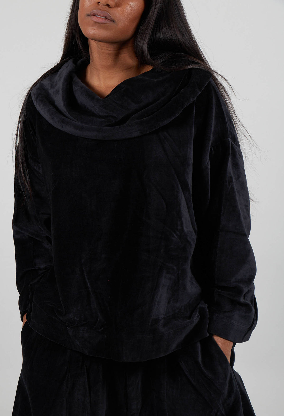 Velvet Cowl Neck Top in Black