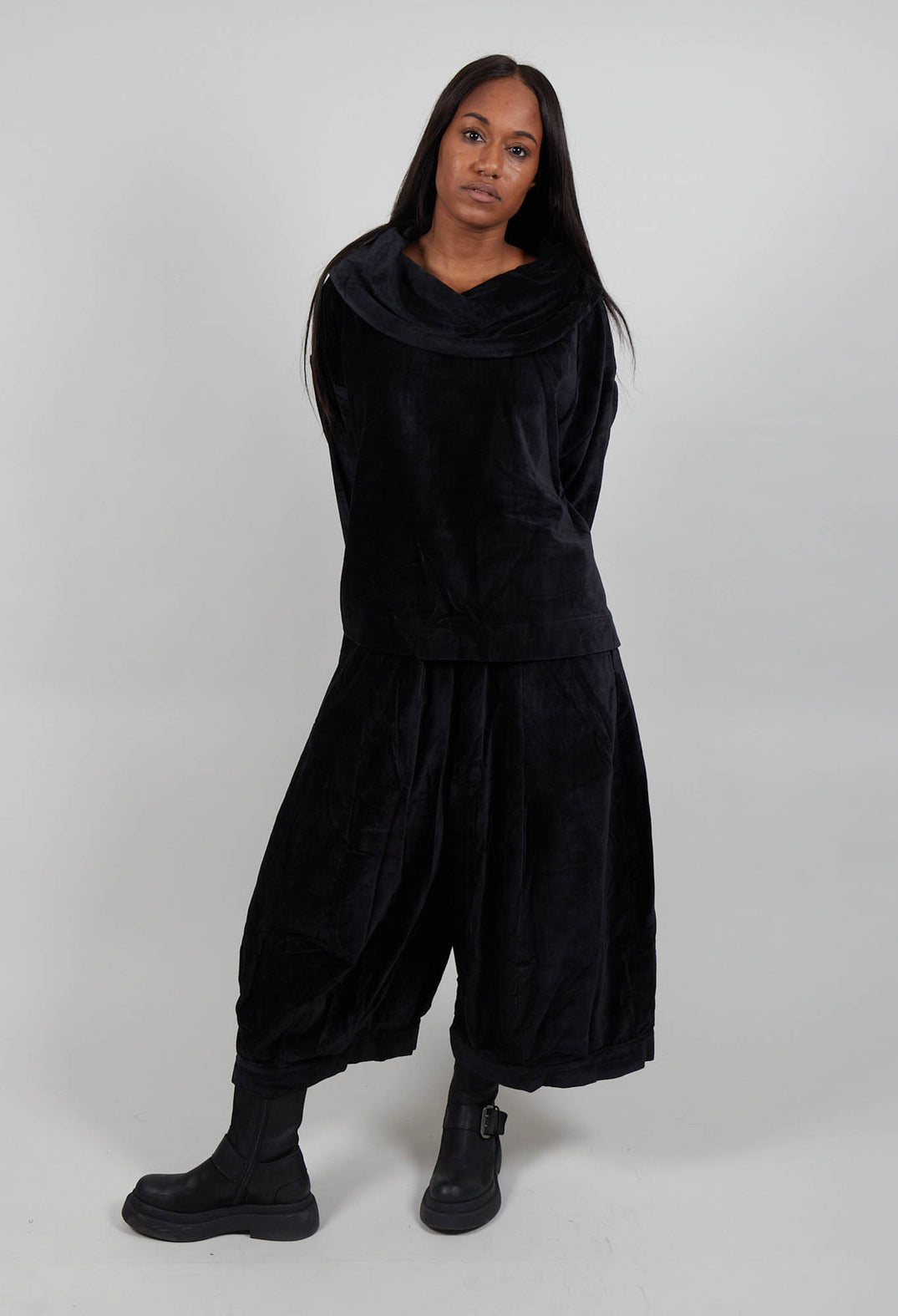 Velvet Cowl Neck Top in Black