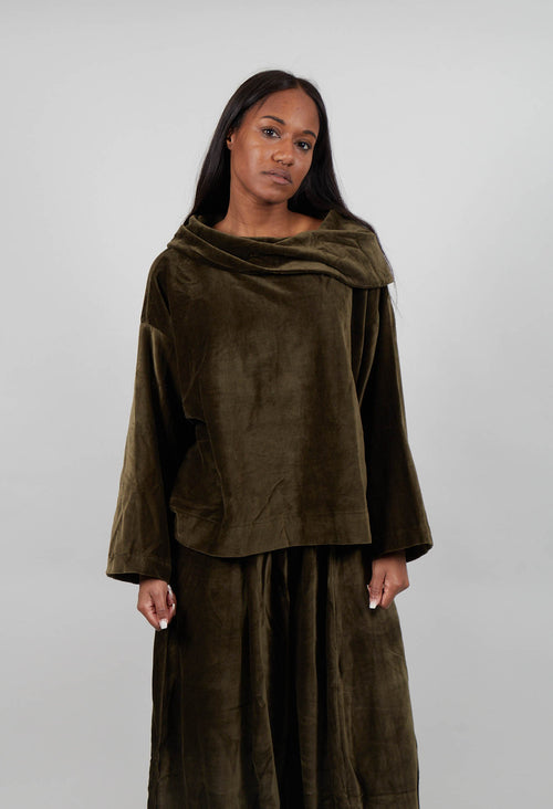 Velvet Cowl Neck Top in Green