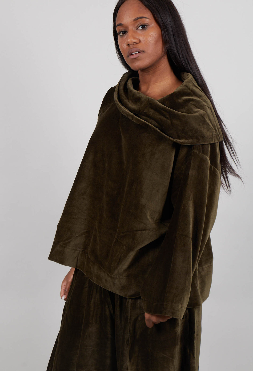 Velvet Cowl Neck Top in Green