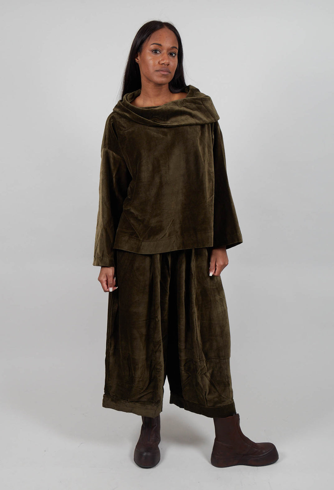 Velvet Cowl Neck Top in Green