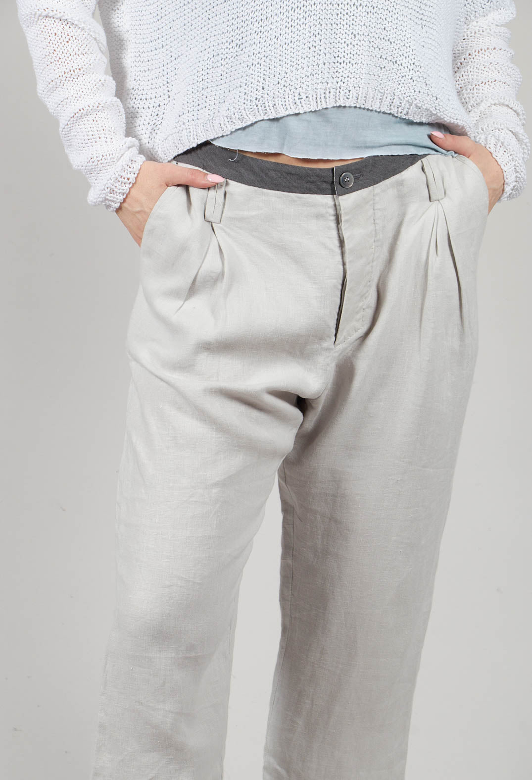 High Waisted Cropped Trousers with Fringed Hem in Grey Original