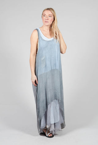 Sleeveless Sheer Dress with Drop Hem in Light Grey