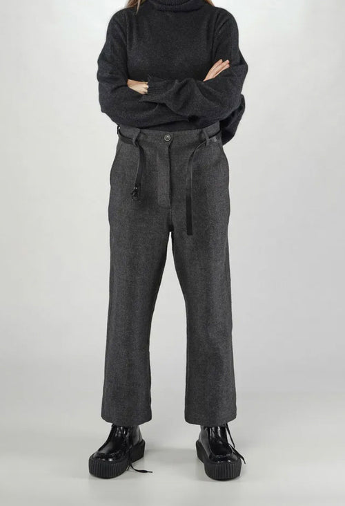 PRE-ORDER - Straight Leg Trousers with Belt in Black (Pictured in Swamp Mel) - 1190104