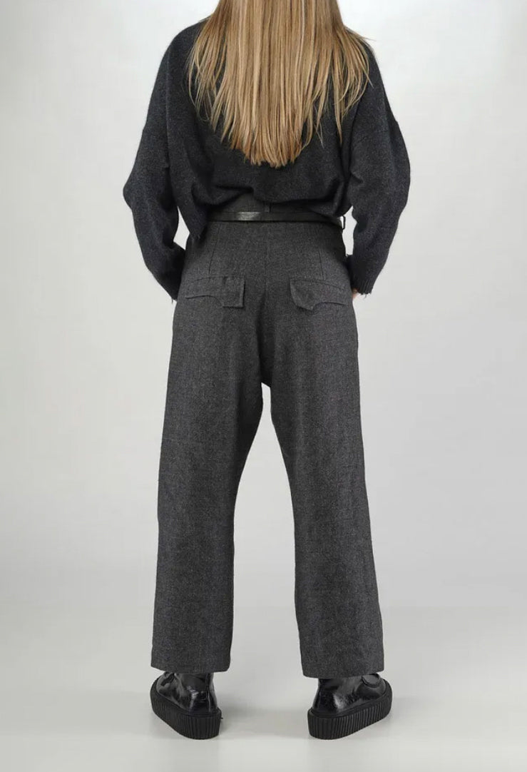 PRE-ORDER - Straight Leg Trousers with Belt in Black (Pictured in Swamp Mel) - 1190104