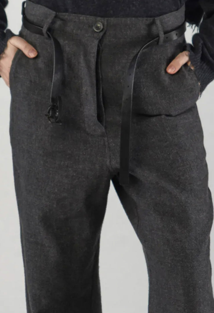 PRE-ORDER - Straight Leg Trousers with Belt in Black (Pictured in Swamp Mel) - 1190104